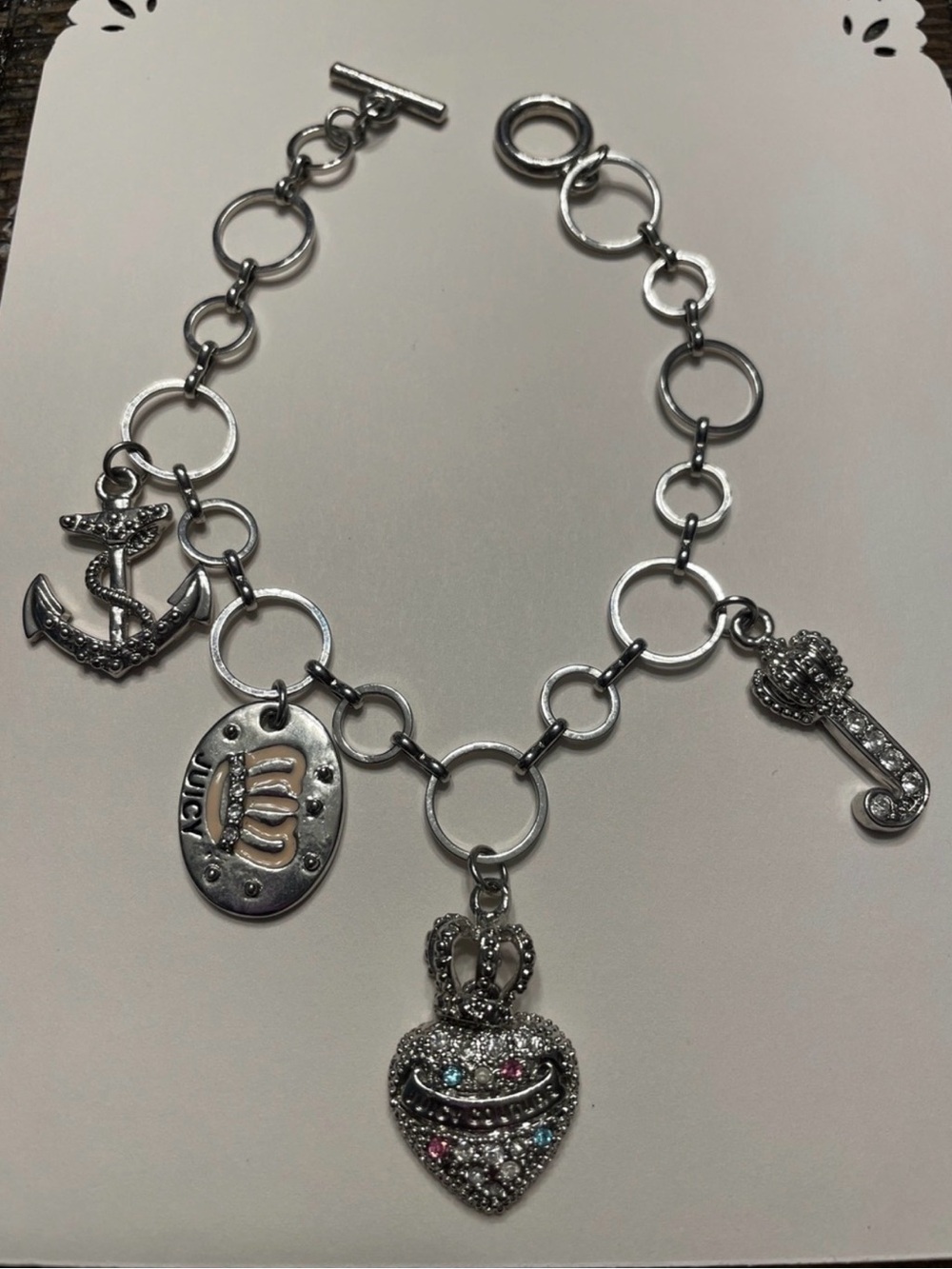 Juicy Couture Silver-Tone Charm Bracelet with Heart, Anchor and Key Charms
